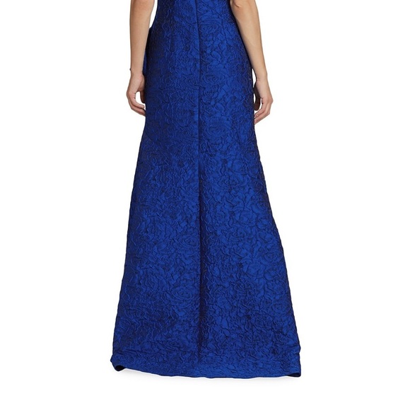 Teri Jon By Rickie Freeman Royal Blue Floral Lace Asymmetric Gown Dress - Picture 6 of 7